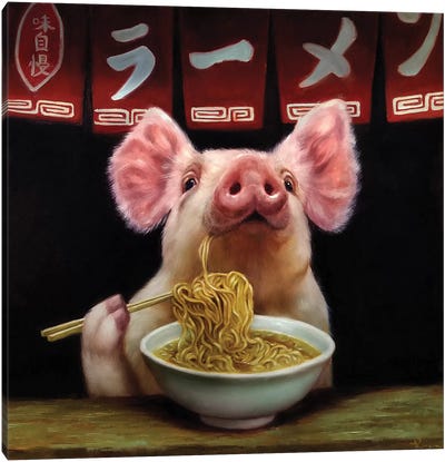Oodles of Noodles Canvas Art Print - Pig Art