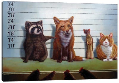 Usual Suspects Canvas Art Print - Raccoon Art