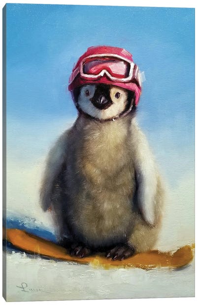 Snowboard Chic Canvas Art Print - Penguin Art