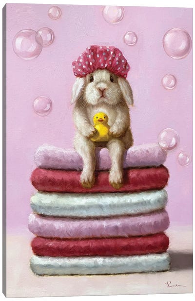 Bath Day Canvas Art Print - Rabbit Art