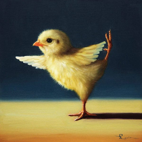 Chickens & Roosters: Dancer Pose (Yoga Chick) by Lucia Heffernan