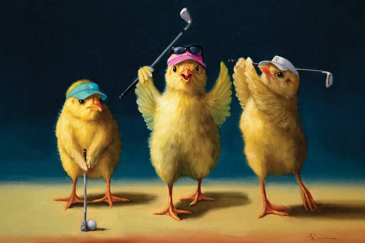 Golf Chicks (Yoga Chick) by Lucia Heffernan wall art