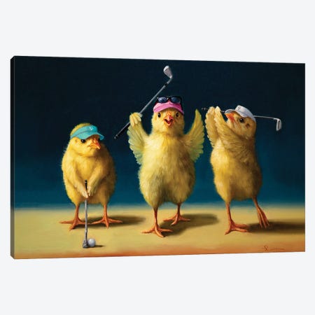Golf Chicks (Yoga Chick) Canvas Print #HEF270} by Lucia Heffernan Canvas Print