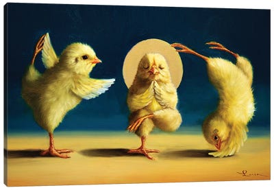 Yoga Chicks III Canvas Art Print - Chicken & Rooster Art