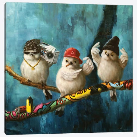 Birdz In Da Hood II Canvas Print #HEF280} by Lucia Heffernan Canvas Artwork