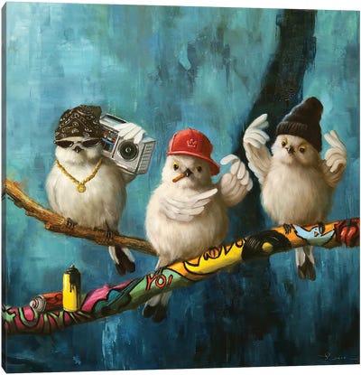 Birdz In Da Hood II Canvas Art Print - Lucia Heffernan