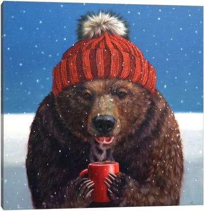 First Sip Canvas Art Print - Grizzly Bear Art
