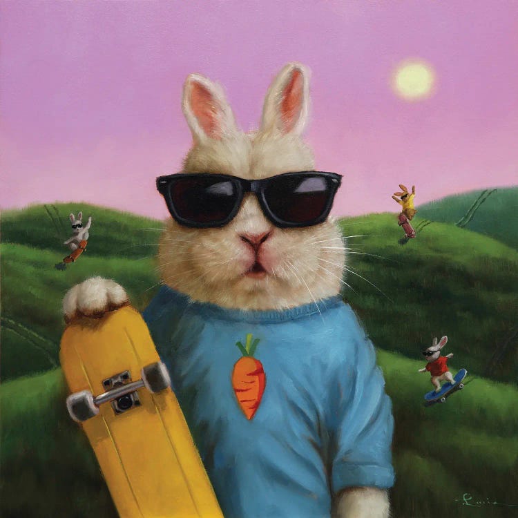 Checkerboard Bunny Canvas Wall Art by Warren Kimble | iCanvas