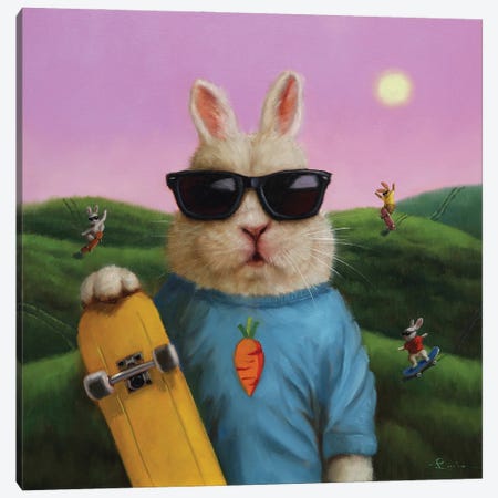 Skater Bunny Canvas Print #HEF321} by Lucia Heffernan Canvas Print