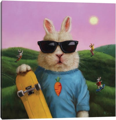 Skater Bunny Canvas Art Print - Skateboarding Art
