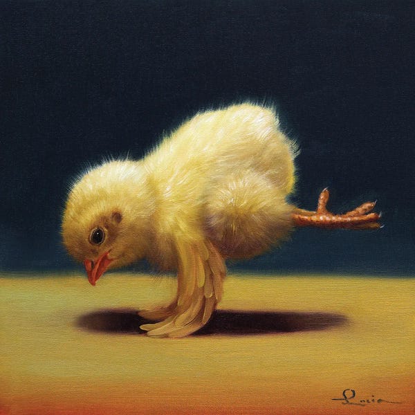 Chickens & Roosters: Yoga Chick Crane by Lucia Heffernan