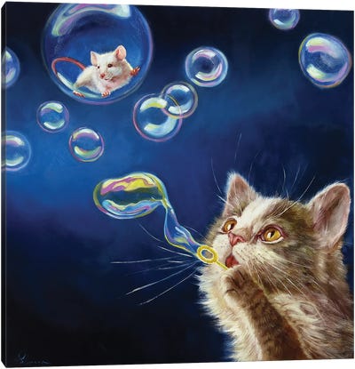 Blowing Bubbles Canvas Art Print - Mouse Art