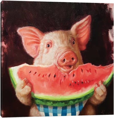 Pig Out Canvas Art Print - Melon Art