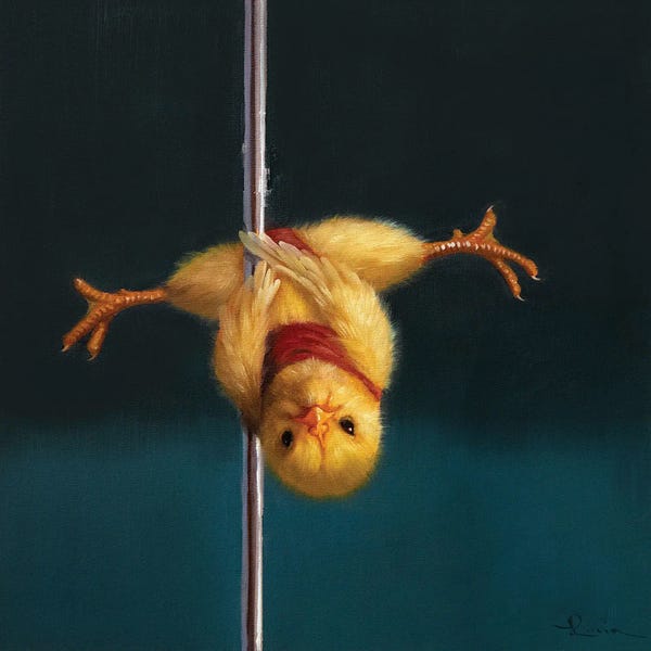 Chickens & Roosters: Pole Chick Inverted V by Lucia Heffernan