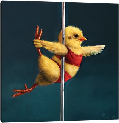 Pole Chick Rocket Woman Canvas Art Print - Chicken & Rooster Art