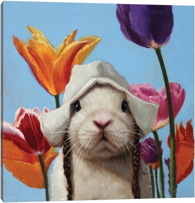 Dutch Bunny Canvas Art Print - Tulip Art