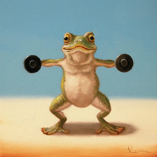 Frogs: Gym Frog Dumbell Lateral Raise by Lucia Heffernan