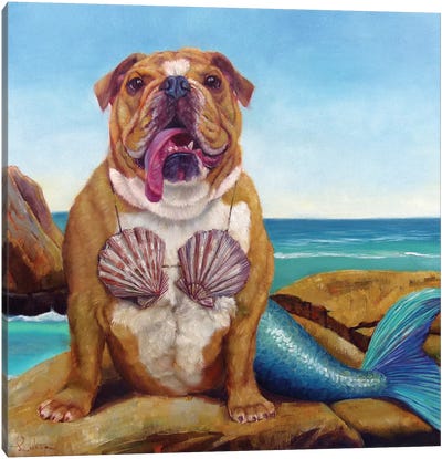 Mermaid Dog Canvas Art Print - Kids Bathroom Art