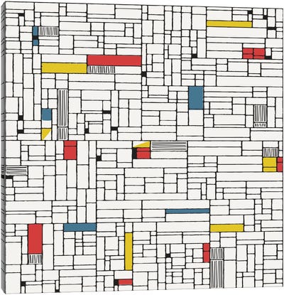 Computer Grid Canvas Art Print - Composition with Red, Blue and Yellow Reimagined