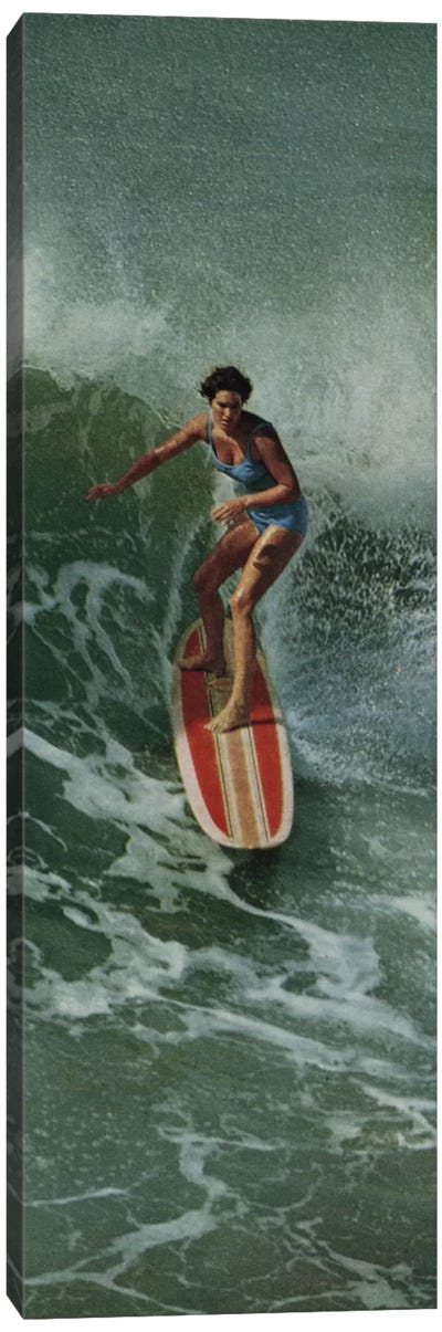Girl Surfing Canvas Art Print - Surfing Art