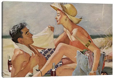 Glamourous Beach Couple Canvas Art Print - Hemingway Design