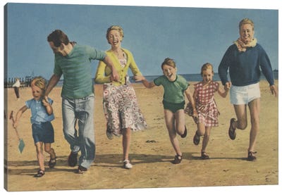 Happy Family Running Canvas Art Print - Family Art