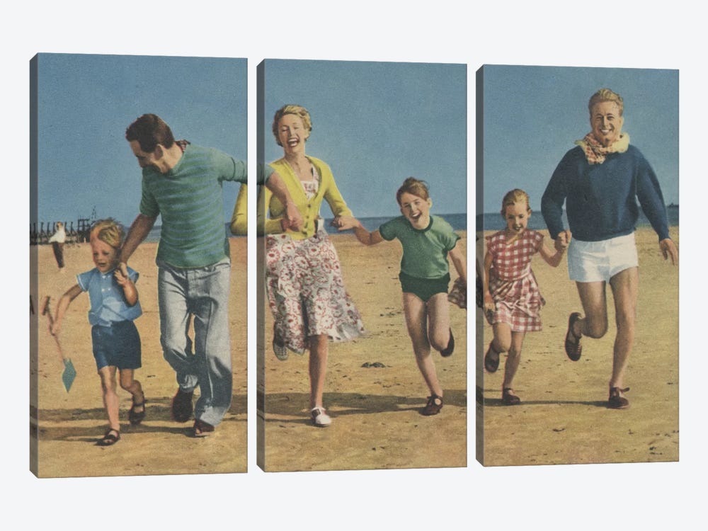 Happy Family Running by Hemingway Design 3-piece Canvas Art Print