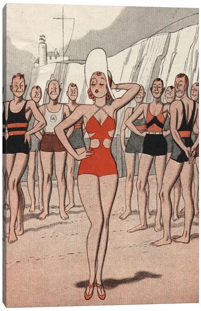 30's Beach Lady Canvas Art Print - Women's Swimsuit & Bikini Art
