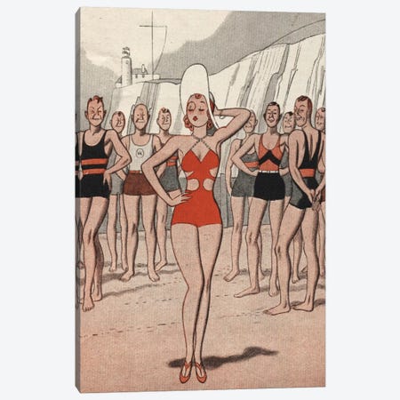 30's Beach Lady Canvas Print #HEM3} by Hemingway Design Canvas Artwork