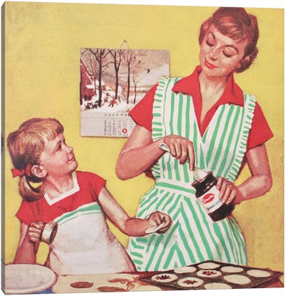 Mother And Daughter Baking Canvas Art Print - Cooking & Baking Art