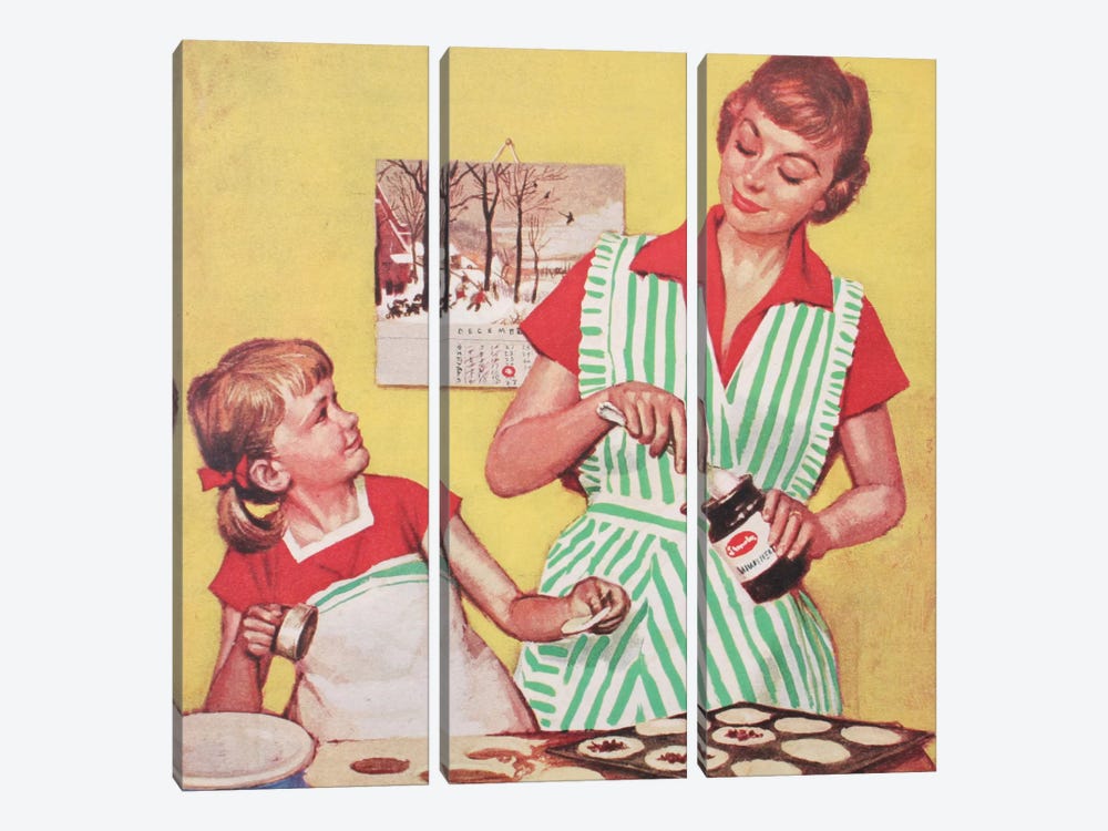 Mother And Daughter Baking by Hemingway Design 3-piece Canvas Wall Art