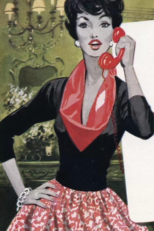 Red Phone, Red Scarf, Red Lips And Red Skirt