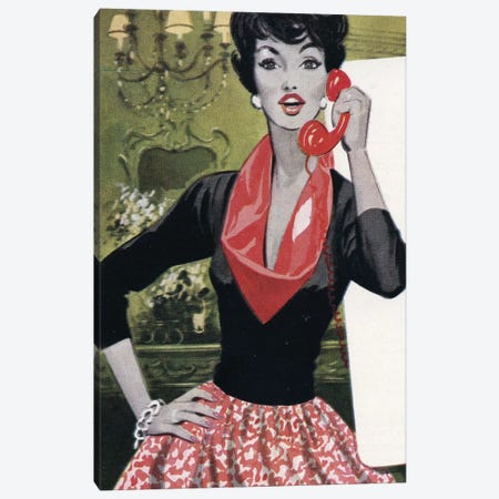 Red Phone, Red Scarf, Red Lips And Red Skirt Canvas Print #HEM67} by Hemingway Design Canvas Art