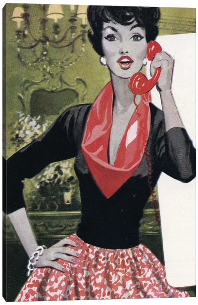 Red Phone, Red Scarf, Red Lips And Red Skirt Canvas Art Print - Hemingway Design