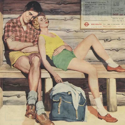 Sleepy Couple by Hemingway Design framed canvas print