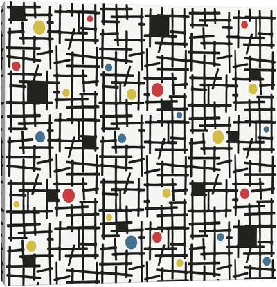 Spot The Dot Canvas Art Print - Composition with Red, Blue and Yellow Reimagined