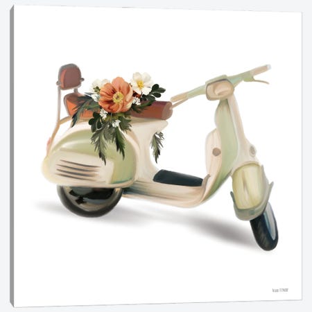 Flower Garden Scooter Canvas Print #HFE107} by House Fenway Canvas Artwork