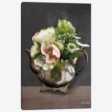 Vintage Floral Tea Pot Canvas Print #HFE19} by House Fenway Canvas Art