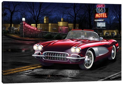 Red Vette 66 Canvas Art Print - By Land