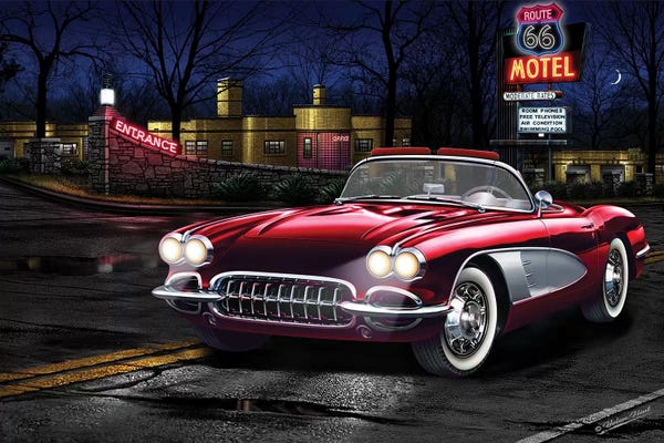 Route 66: Red Vette 66 by Helen Flint