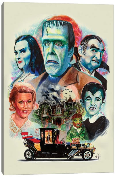 The Munsters Collage Canvas Art Print - Sitcoms & Comedy TV Show Art