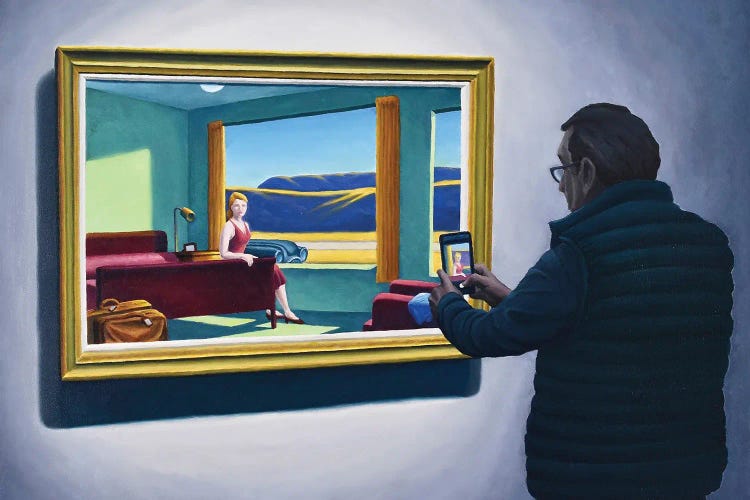 Man Photographing Hopper Painting by Hank Grebe wall art