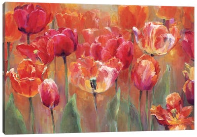 Tulips In The Midst-Red Canvas Art Print - Red Art