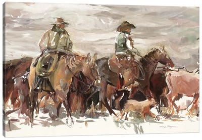 The Round Up Natural Canvas Art Print - Cowboy & Cowgirl Art