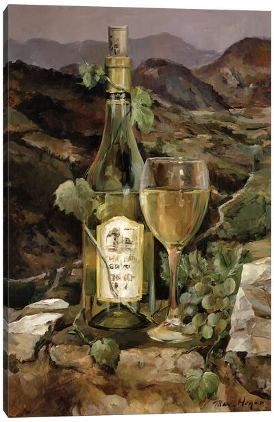 Tuscan Valley White Canvas Art Print - Vineyard Art