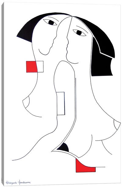 Univisie With Red Accent Canvas Art Print - Abstract Figures Art