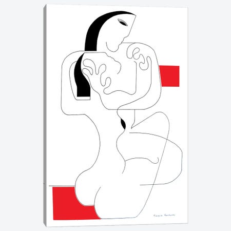 Le Calin with red accent Canvas Print #HHA167} by Hildegarde Handsaeme Canvas Wall Art