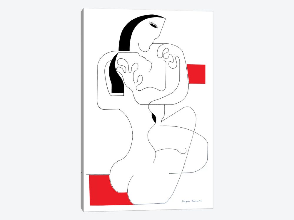 Le Calin with red accent by Hildegarde Handsaeme 1-piece Canvas Art Print