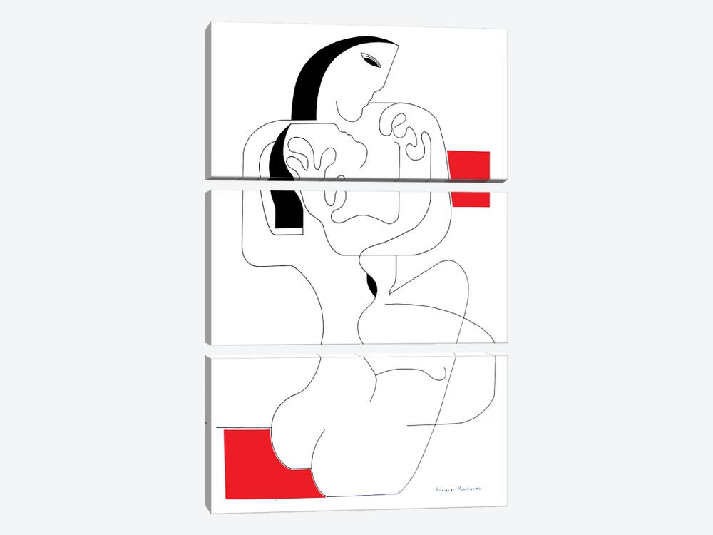 Le Calin with red accent by Hildegarde Handsaeme 3-piece Art Print