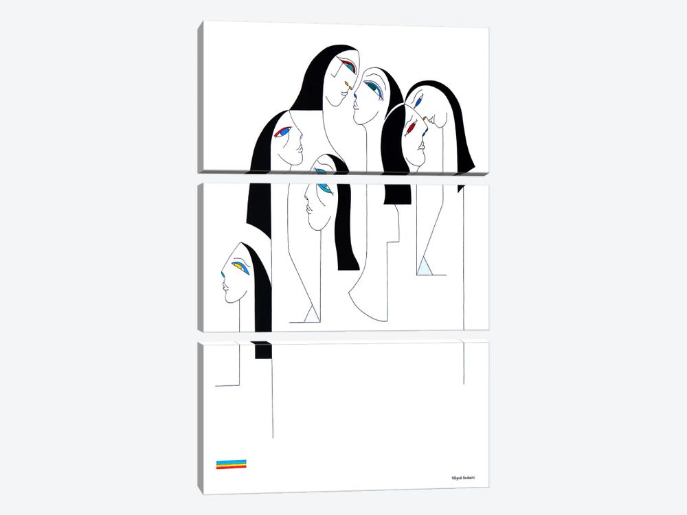 Les Religieuses Black And White by Hildegarde Handsaeme 3-piece Canvas Wall Art
